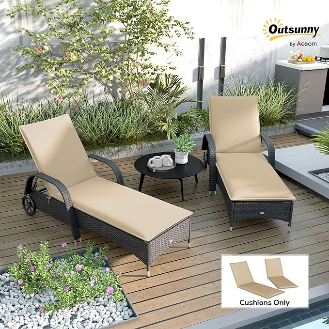 Outsunny Outdoor Lounge Chair Cushion Set of 2, UPF50+ 200gsm Fabric and 25D - Image 2