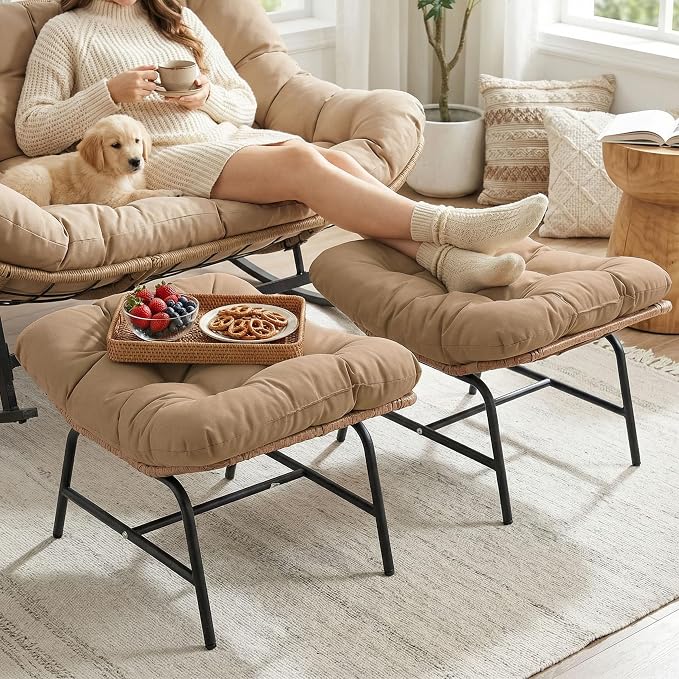 BULEXYARD 2 Pieces Outdoor Patio Ottomans, Indoor Outdoor Wicker Footrest - Image 2