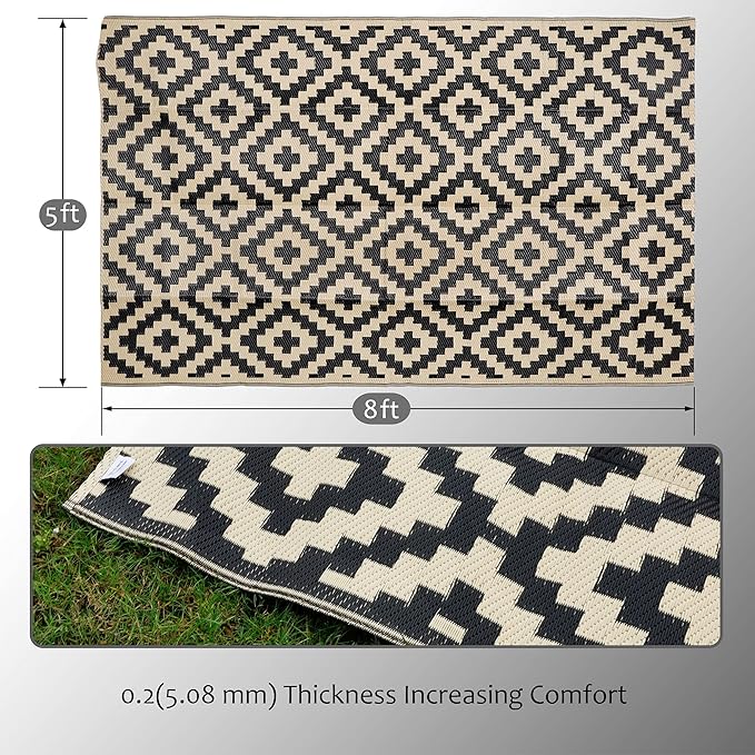 SAND MINE Waterproof Outdoor Rug 5x8 ft, Plastic Reversible Rug, Modern Area Rug - Image 2