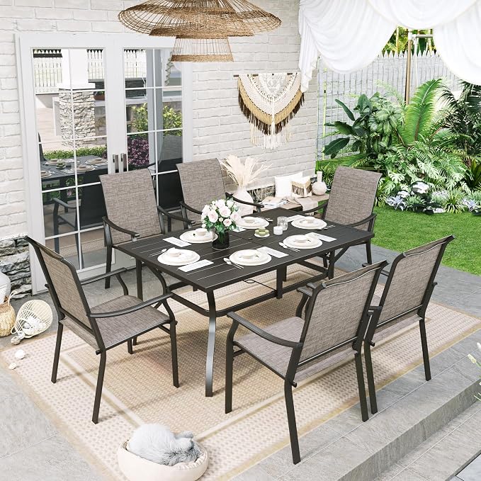 Sophia & William 7 Pieces Patio Dining Set, 6 Quick Dry Textilene Chairs and by SophiaWilliam