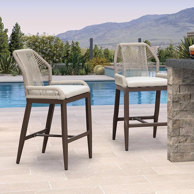 PURPLE LEAF Patio Bar Stool Counter Height Set of 2 Outdoor Rattan Chairs - Image 9