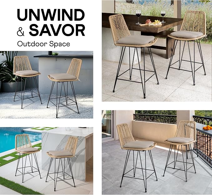 IDZO Rattan Counter Height Bar Stools, 36.5" Tall, 400lbs Capacity, Durable - Image 4