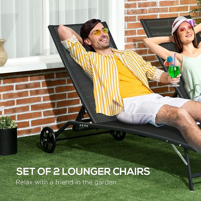 Outsunny Chaise Lounge Outdoor, 2 Piece Lounge Chair - Image 4