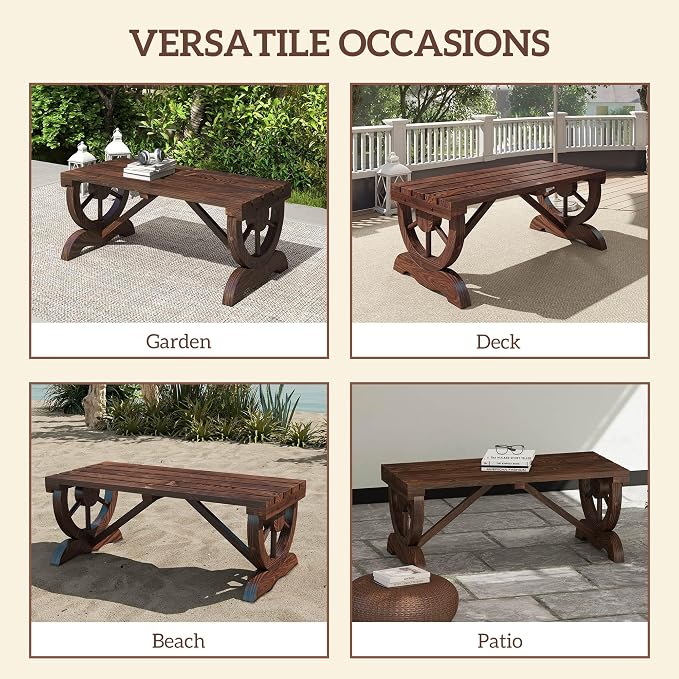 Outsunny 2-Person Wooden Garden Bench, Outdoor Wagon Wheel Porch Bench - Image 7