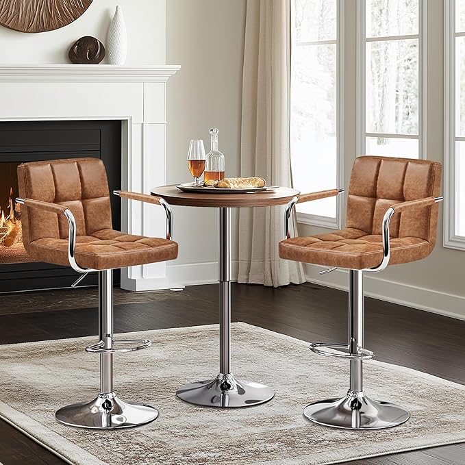 Yaheetech Bar Stools Set of 2, PU Leather Adjustable Swivel Barstools, - Image 5