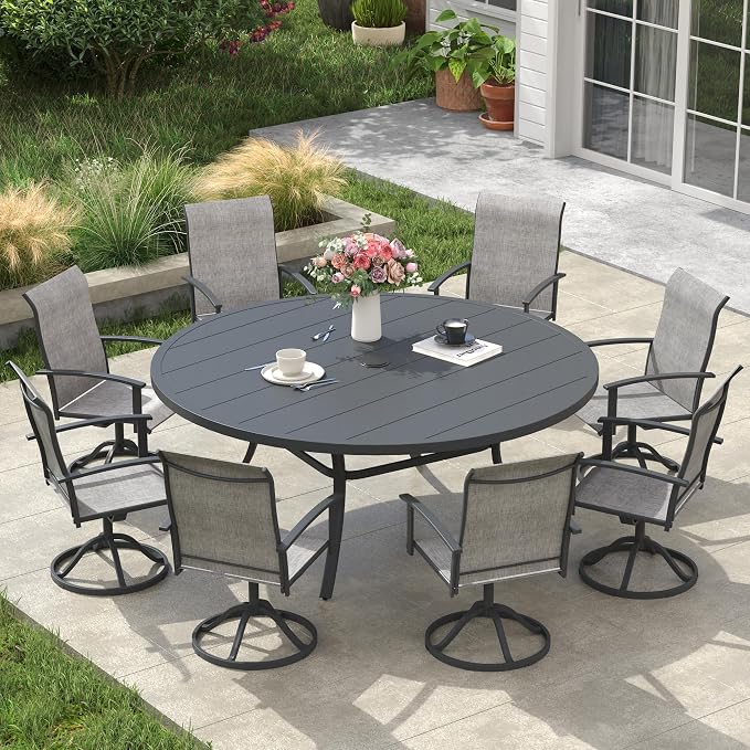 VICLLAX 63" Round Patio Table, Outdoor Dining Table - Image 5