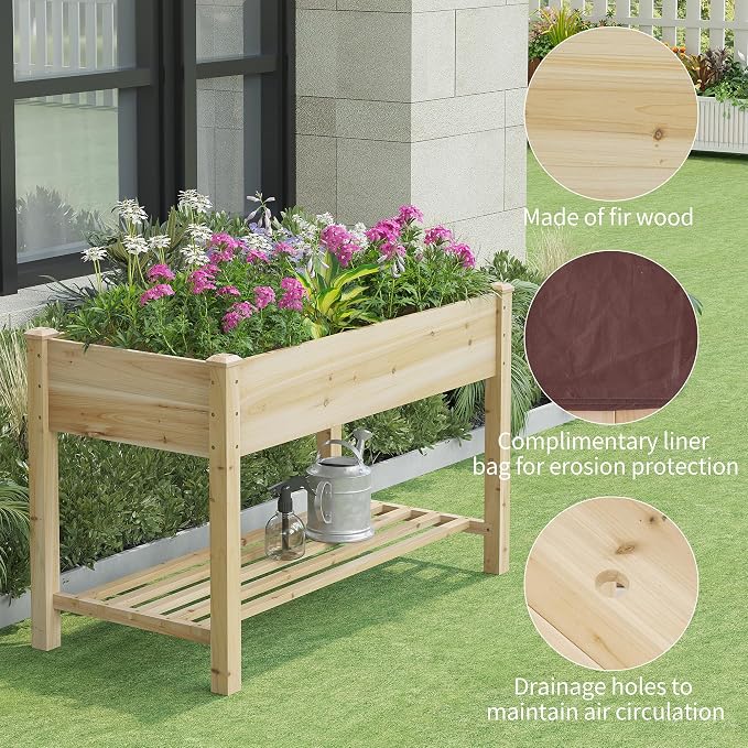 FILWH Raised Garden Bed with Legs Elevated Wooden Planter Box Stand Large - Image 6