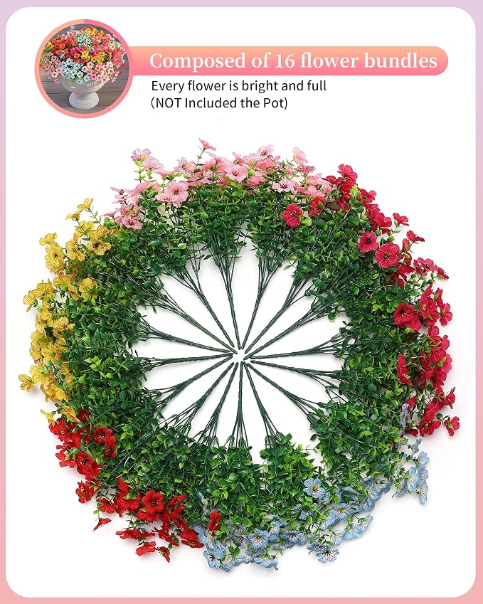 Faux Flowers for Outdoor Planters 16 Bundles UV Resistant Artificial Fake - Image 3