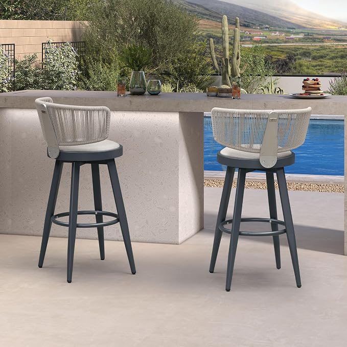 PURPLE LEAF Outdoor Bar Stools Set of 2 30 Inch Patio Swivel Bar Stool Chairs - Image 3