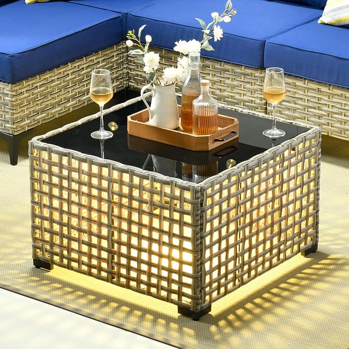 11 Pieces Outdoor Patio Furniture Set, Rattan Wicker Sectional Swivel Rocker - Image 3