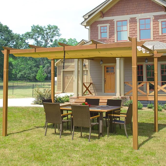 Domi 9’ x 13’ Outdoor Retractable Pergola Against The Wall by domioutdoorliving