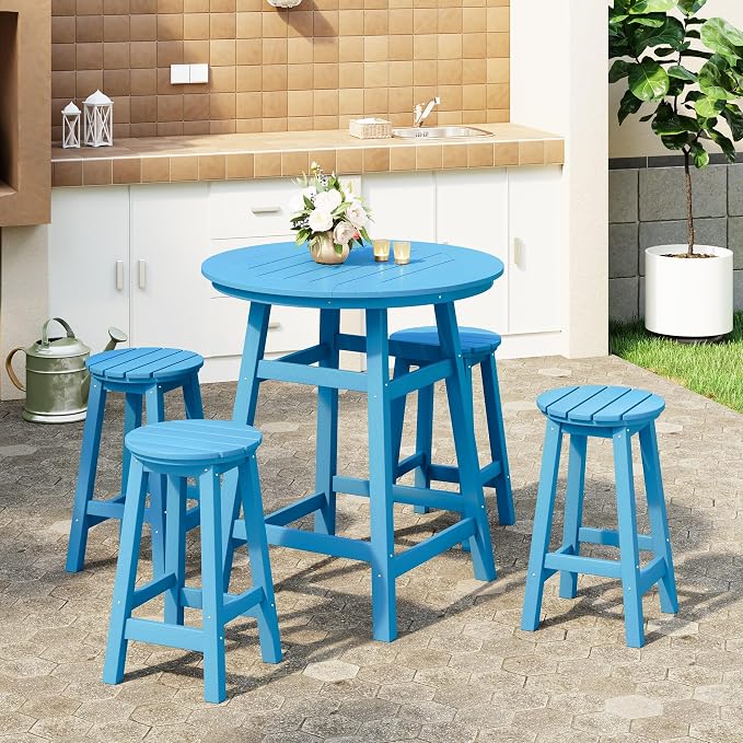 WestinTrends Malibu 5-Piece HDPE Outdoor Patio Dining Bar Bistro Table Set - Image 2