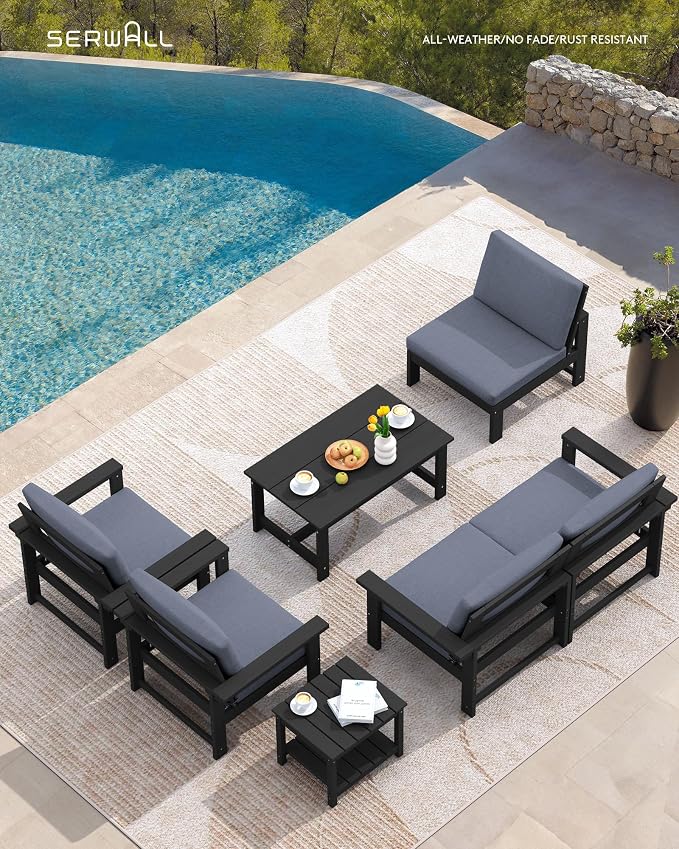 SERWALL HDPE Patio Furniture Set, 7-piece Outdoor Sectional Sofa Set, All - Image 5