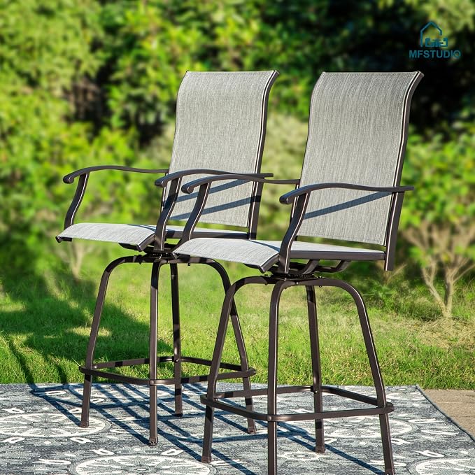 MFSTUDIO 3 Piece Outdoor Swivel Bar Set, Outdoor Bar Table and Chairs Set - Image 8