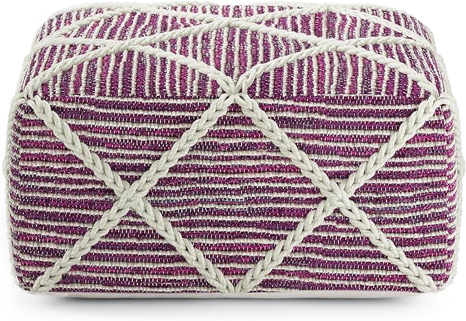 SIMPLIHOME Cowan Contemporary Square Pouf in Magenta and Natural Handloom Woven - Image 4