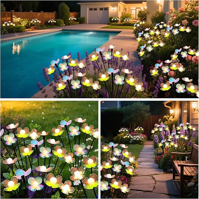 Solar Garden Lights, 4 Pack 24 LED Solar Swaying Flower Light, Waterproof - Image 6