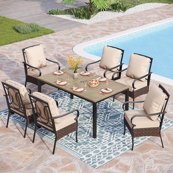 PHI VILLA 7-Piece Outdoor Dining Set, Heavy Duty Patio Table and Chairs Set by PHIVILLAThepioneerofcomfortablehouseholdsupplies