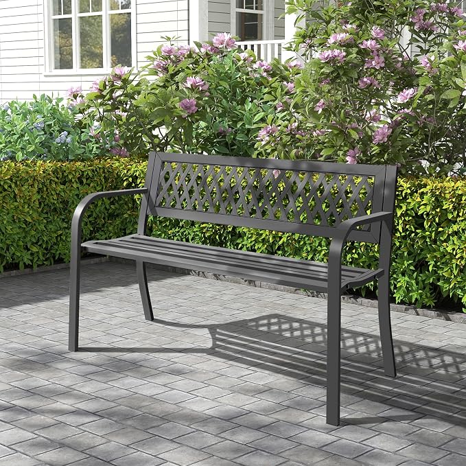 Outdoor Garden Bench, Weatherproof Metal Park Bench - Image 9