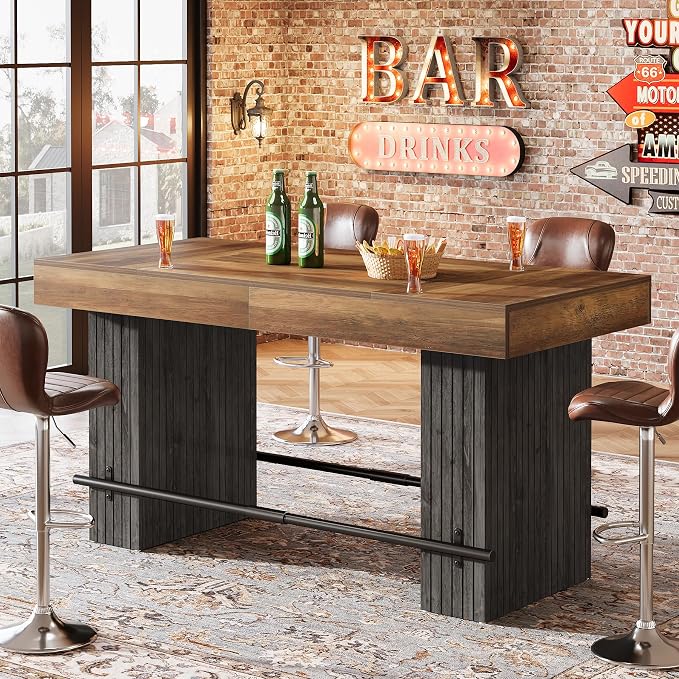 Tribesigns 62.2 Inch Bar Table, Industrial Counter Height Pub Dining Table - Image 3