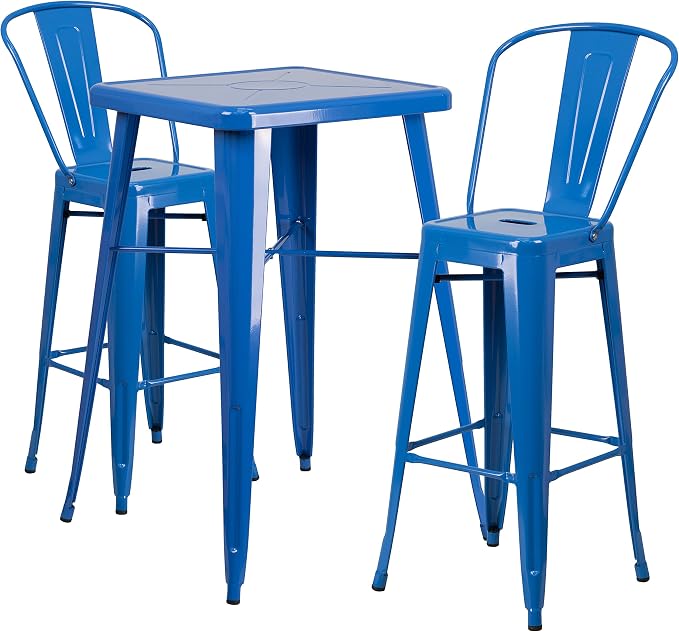 Flash Furniture Commercial Grade 23.75" Square Blue Metal Indoor-Outdoor Bar by FlashFurniture
