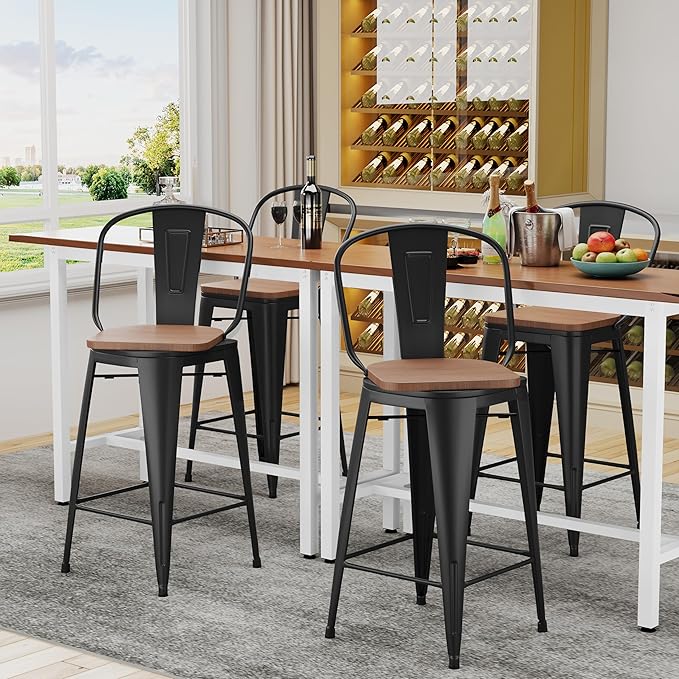 Alunaune 30" Swivel Metal Bar Stools Set of 4 High Back Counter Height - Image 3