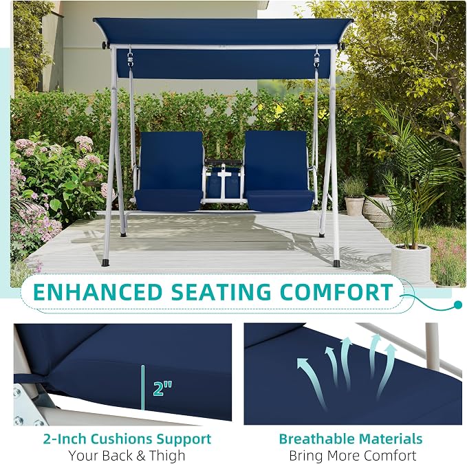 HOMREST 2 Seat Outdoor Porch Swing, Patio Swing - Image 7