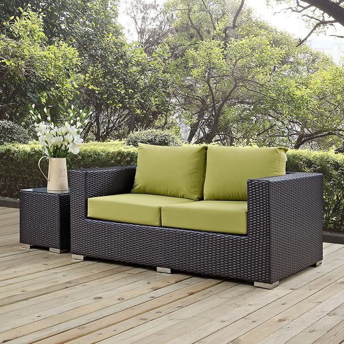 Modway Convene Wicker Rattan Outdoor Patio Loveseat in Espresso Peridot - Image 2