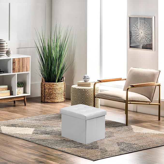 AmasSmile Storage Ottoman Folding Foot Rest Stool, Leather Footstool Bench - Image 8