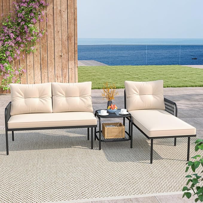 Tangkula 3-Piece L Shaped Patio Furniture Set, PE Rattan Sectional Sofas - Image 9