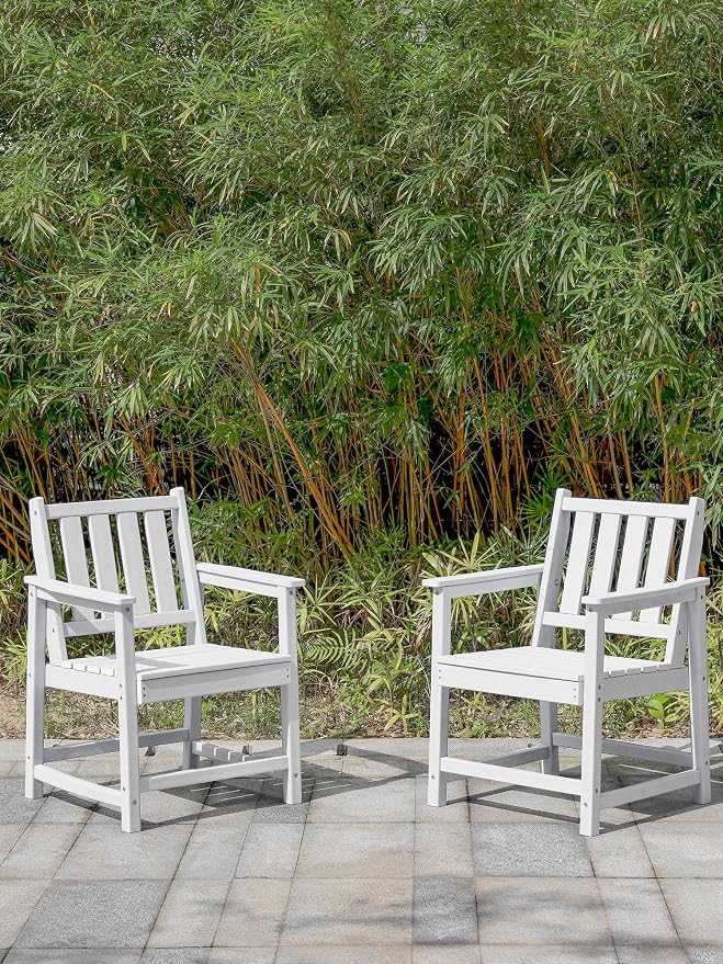 Patio Dining Chair Set of 2, HDPE Outdoor Dining Chair, Ergonomic HDPE Dining - Image 2