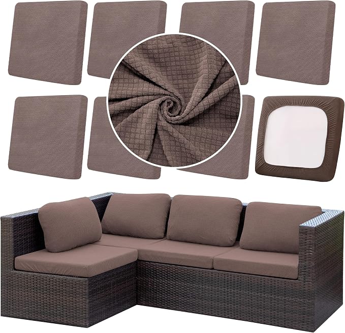 8Pcs Outdoor Cushion Covers, Patio Cushion Covers, Stretch Elastic Slipcovers by dreahoteztil