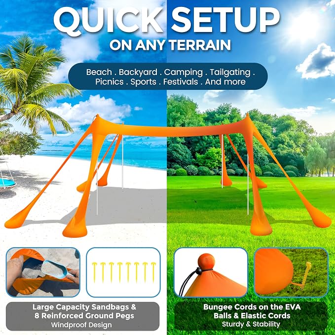 Beach Canopy Beach Tent Pop Up Shade 10x10ft Sun Shelter UPF50+ - Image 3