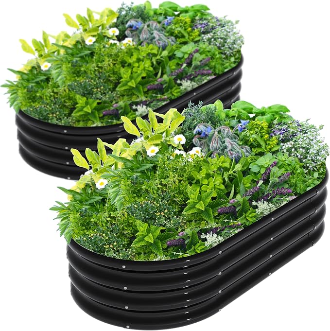 2Pcs 4X2X1ft Oval Raised Garden Bed Kit, Galvanized Raised Garden Beds Outdoor by Unknown