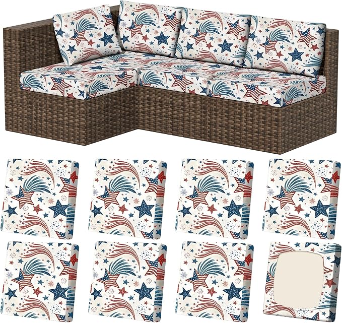 8Pcs Square Large Stretch Patio Cushion Covers, Couch & Sofa Replacement by VORSHAPE