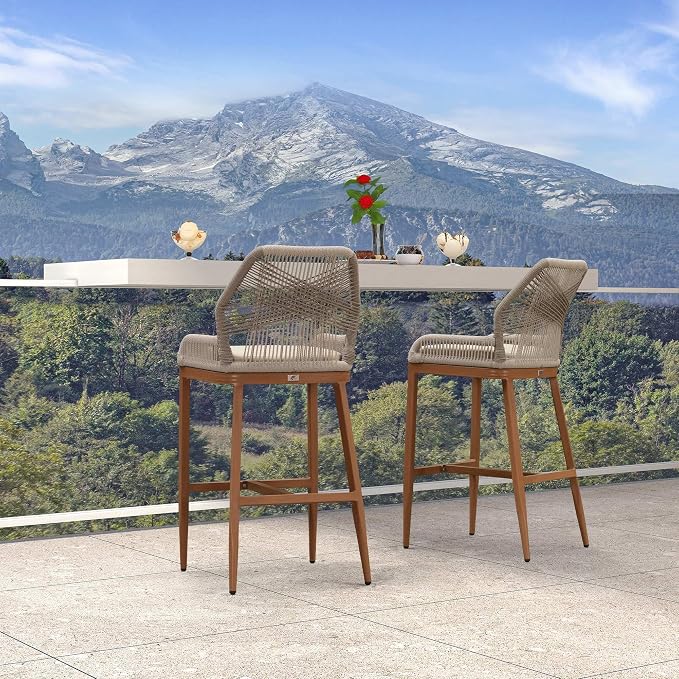 PURPLE LEAF Patio Sunbrella Bar Stools 28" H Set of 2 Handwoven Wicker Bar - Image 9