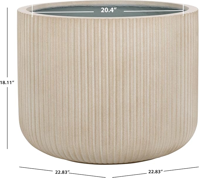 SAFAVIEH Outdoor Collection Lucca Beige Cement Ficonstone Planter Pot - Image 3
