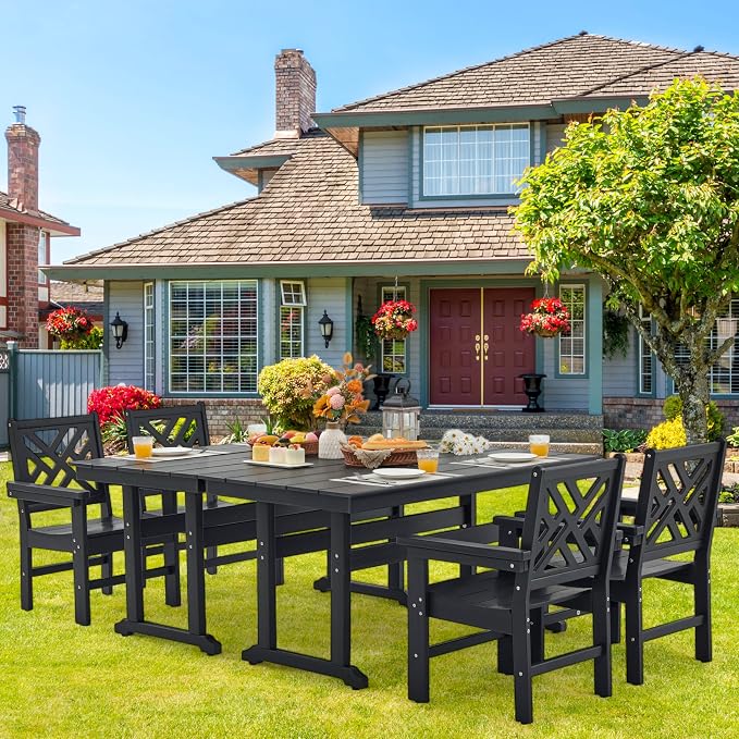 HDPE Outdoor Dining Set, 6-Piece Outdoor Table and Chairs Include 4 Dining - Image 6
