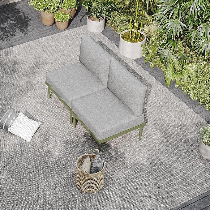 Sundale Outdoor 2 Pieces Patio Sofa Set, Metal Outdoor Sectional Loveseat - Image 8