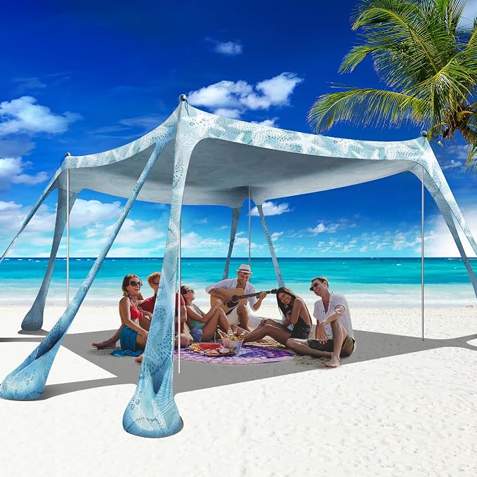Beach Canopy Beach Tent Pop Up Shade 10x10ft Sun Shelter UPF50+ by VIONMI