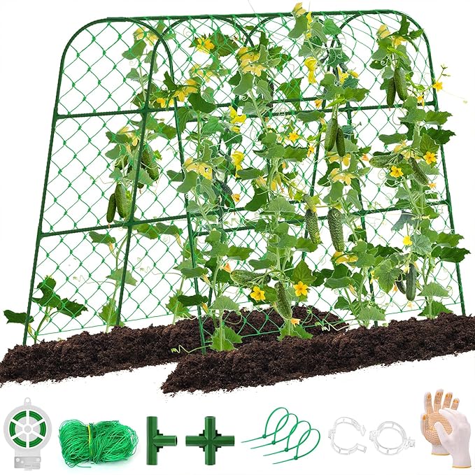 Cucumber Trellis for Raised Bed, U-Shape Garden Trellis for Climbing Plants by WLLEYAY