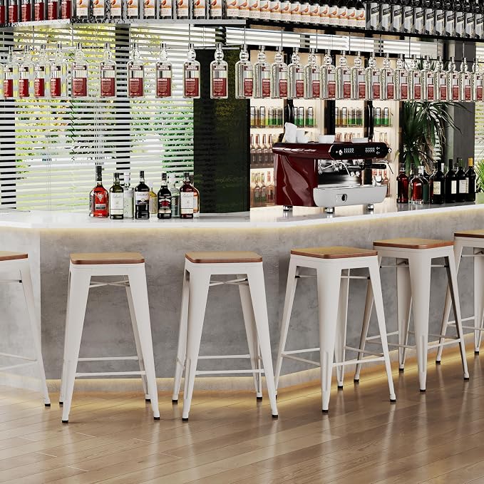 Alunaune 26" Metal Bar Stools Set of 2 Industrial Backless Counter Height - Image 8