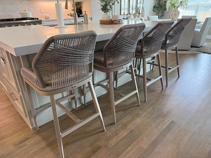 PURPLE LEAF Patio Counter Height Bar Stools 24" H Set of 2 Modern Rattan Bar by PURPLELEAF
