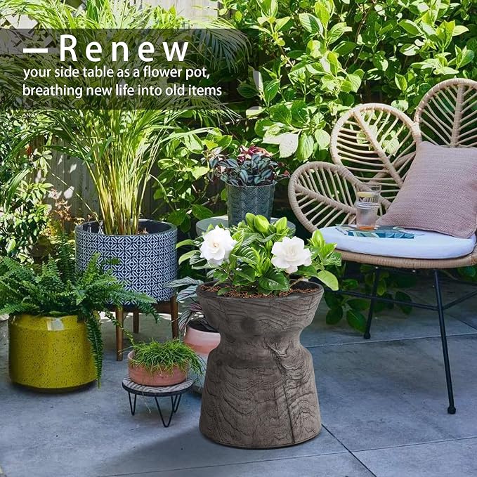 Afterglow Terrafab Material Round Side Table, Natural Wood Look Decorative - Image 6