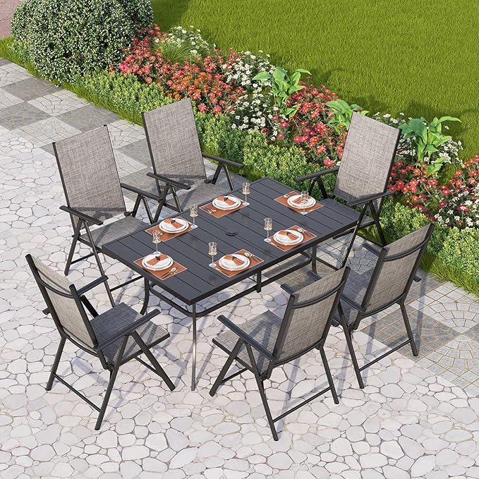 PHI VILLA Patio Dining Set for 6, Outdoor Dining Table and Chairs Furniture Set by PHIVILLAThepioneerofcomfortablehouseholdsupplies
