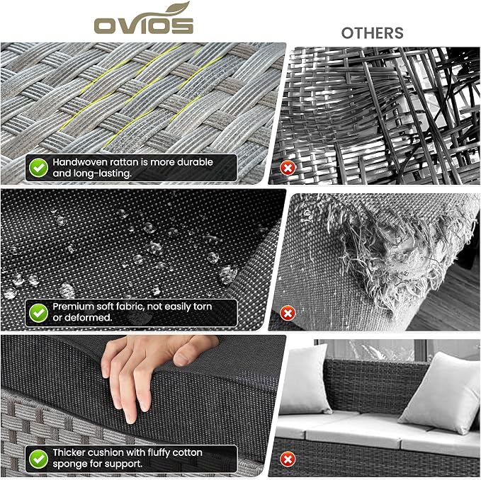 ovios 6 Pieces Patio Furniture Set, Outdoor Wicker Sectional Sofa - Image 8