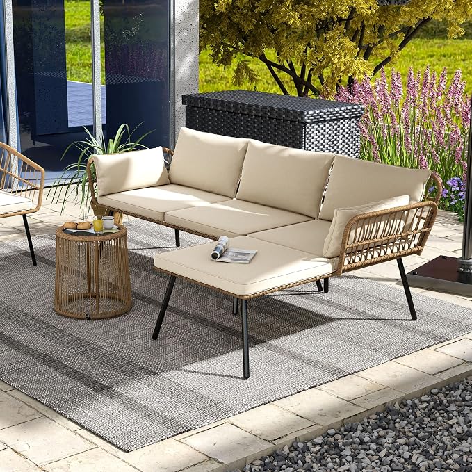DWVO Patio Furniture Set 3 Piece Outdoor Wicker Conversation Set by DWVO