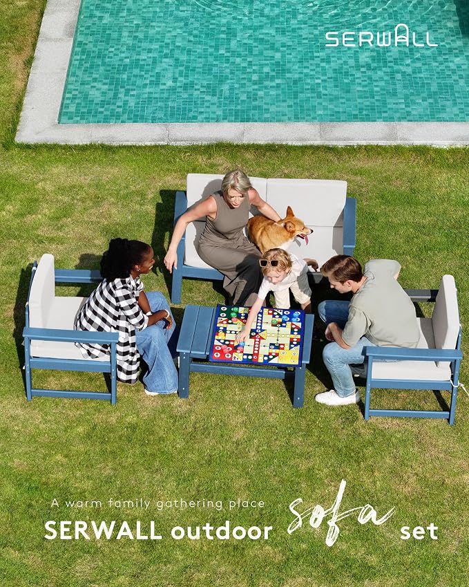 SERWALL 5 Pieces HDPE Outdoor Sofa Set - Image 7