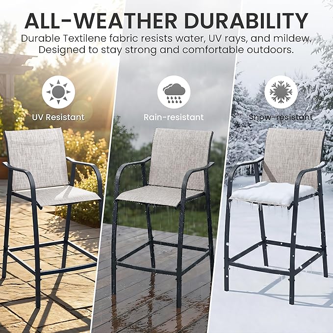 Crestlive Outdoor Bar Stools Set of 4, 500 lb Capacity Metal Patio Bar Chairs - Image 4