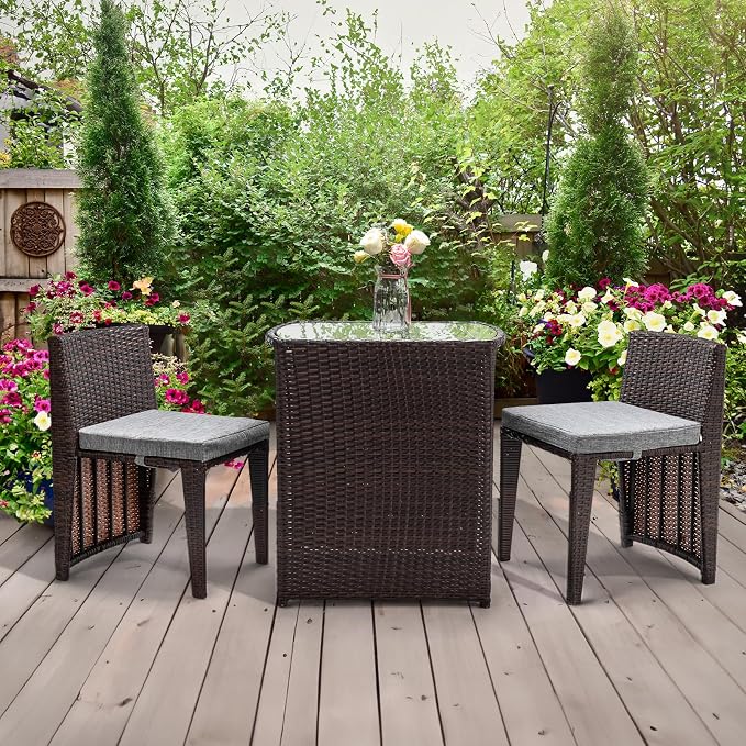 Bonnlo 3 PCS Wicker Outdoor Patio Bistro Set, Patio Furniture Set - Image 6