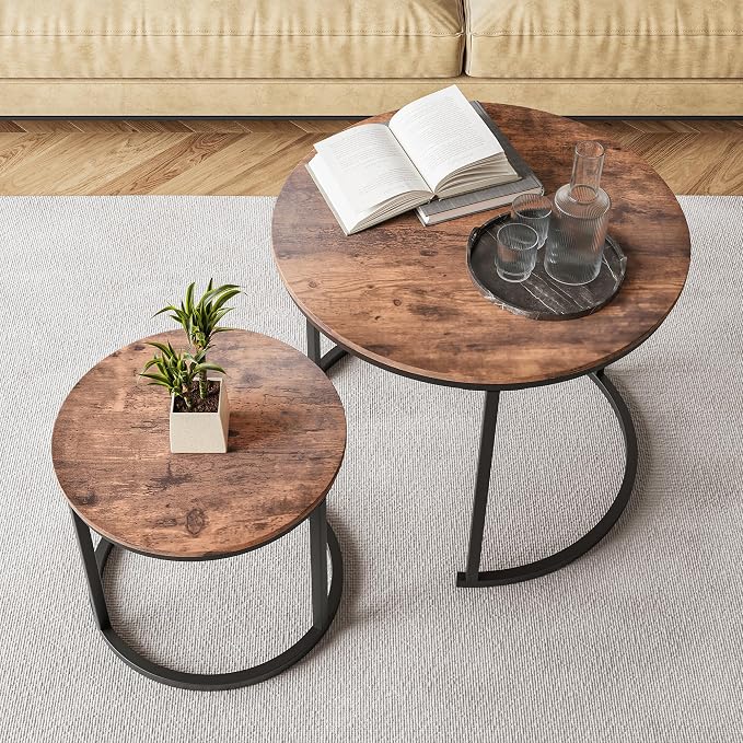 HOJINLINERO Round Coffee Table, Nesting Coffee Table Set of 2, Center Tables by HOJINLINERO